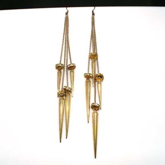 Vintage Very Long Chain Rhinestone Tassel Earrings, 7 Inches Length - Picture 2 of 8